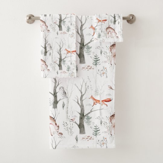 Adorable Woodland Animals Bath Towel Set Zazzle.co.uk