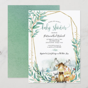 Adorable Woodland Animals Greenery Baby Shower Invitation