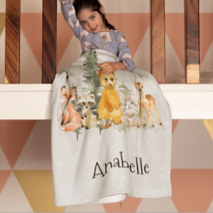 Adorable Woodland Animals Holiday Snow Fleece Blanket