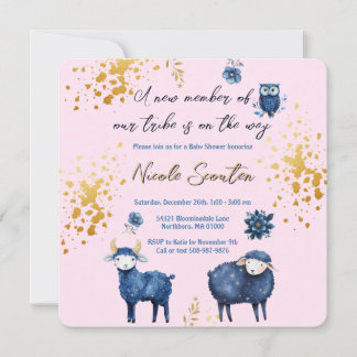 Adorable Woodland Animals Pink & Navy Blue Galaxy Save The Date
