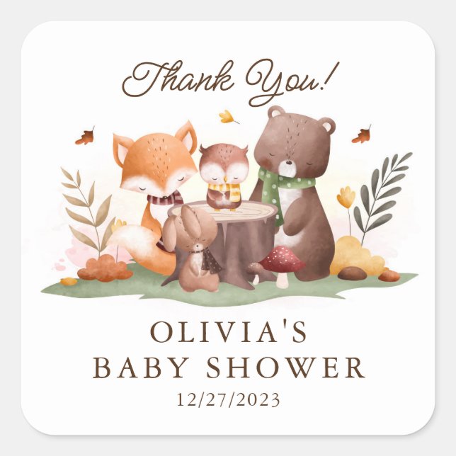 Adorable Woodland Animals Square Sticker (Front)