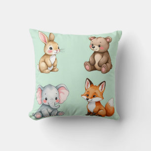Adorable Woodland Baby Animals Pastel Watercolor  Cushion