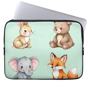 Adorable Woodland Baby Animals Pastel Watercolor Laptop Sleeve