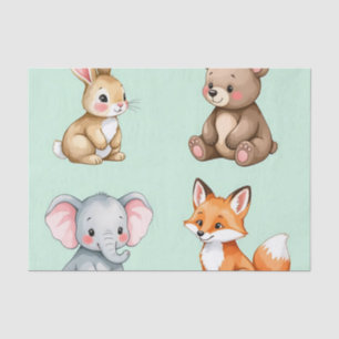 Adorable Woodland Baby Animals Pastel Watercolor Tissue Paper