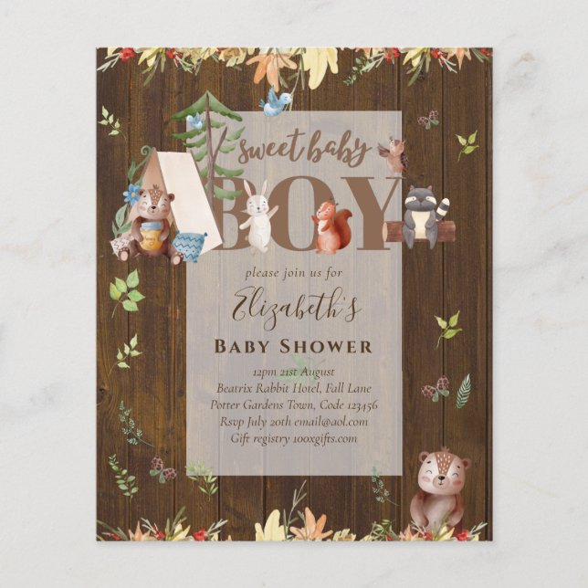 Adorable Woodland Bear Camping Boys Baby Shower In Flyer (Front)