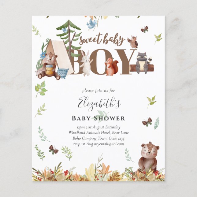 Adorable Woodland Bear Camping Boys Baby Shower In Flyer (Front)