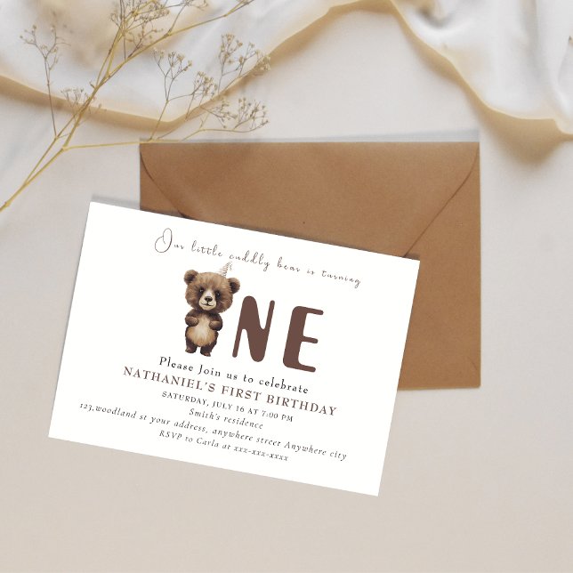 Adorable Woodland bear first Birthday  Invitation (Creator Uploaded)