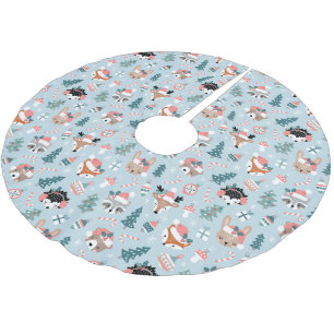 Adorable Woodland Christmas Animal Faces Pattern Brushed Polyester Tree Skirt