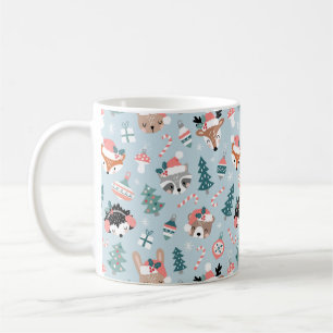 Adorable Woodland Christmas Animal Faces Pattern Coffee Mug