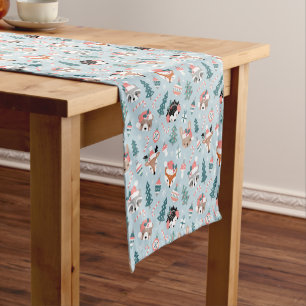 Adorable Woodland Christmas Animal Faces Pattern Short Table Runner
