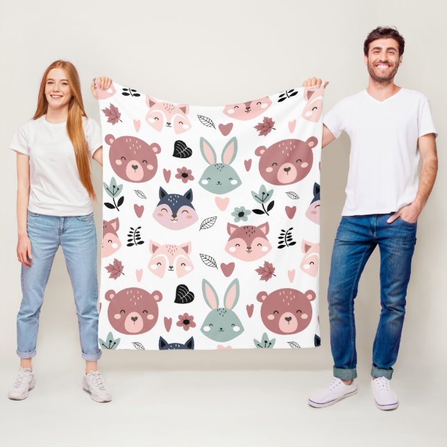 Adorable Woodland Creatures With Hearts Fleece Blanket (In Situ)