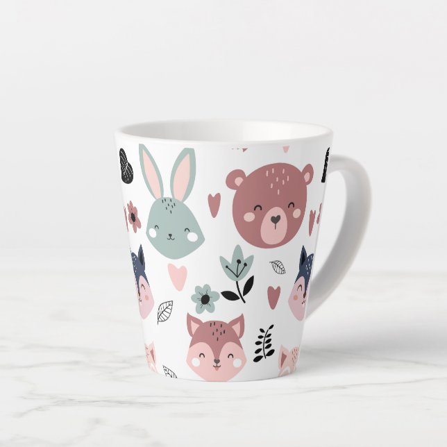 Adorable Woodland Creatures With Hearts Latte Mug (Right Angle)
