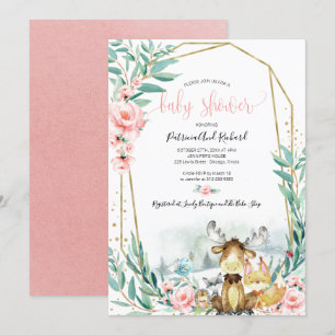 Adorable Woodland Floral Greenery Baby Shower Invitation