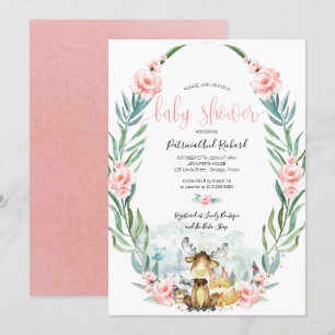 Adorable Woodland Floral Greenery Baby Shower Invitation