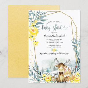 Adorable Woodland Floral Greenery Baby Shower Invitation