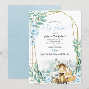 Adorable Woodland Floral Greenery Baby Shower Invitation
