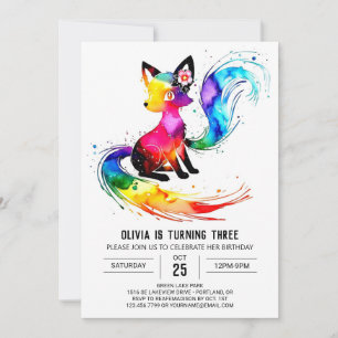 Adorable Woodland Fox Digital Girl Birthday Invitation