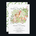 Adorable Woodland Friends Girls 1st Birthday Invitation<br><div class="desc">Super cute watercolor woodland forest friends birthday party invitation featuring the sweetest deer,  squirrel,  fox,  bunny,  racoon & bear. Can also be used for a 2nd,  3rd & 4th birthday.</div>