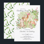 Adorable Woodland Friends Girls 1st Birthday Invitation<br><div class="desc">Super cute watercolor woodland forest friends birthday party invitation featuring the sweetest deer,  squirrel,  fox,  bunny,  racoon & bear. Can also be used for a 2nd,  3rd & 4th birthday.</div>