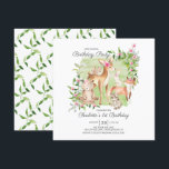 Adorable Woodland Friends Girls 1st Birthday Invitation<br><div class="desc">Super cute watercolor woodland forest friends birthday party invitation featuring the sweetest deer,  squirrel,  fox,  bunny,  racoon & bear. Can also be used for a 2nd,  3rd & 4th birthday.</div>