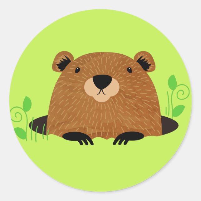 Adorable Woodland Groundhog Classic Round Sticker (Front)