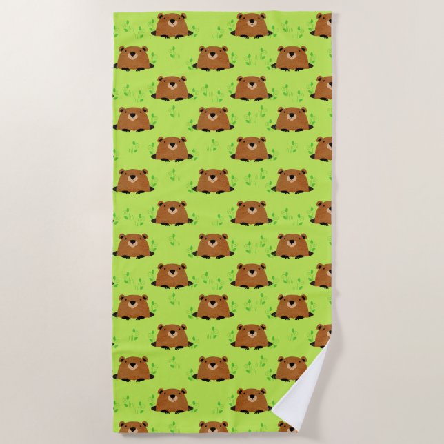Adorable Woodland Groundhog Pattern Beach Towel (Front)