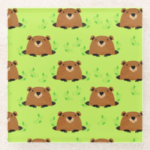 Adorable Woodland Groundhog Pattern Glass Coaster