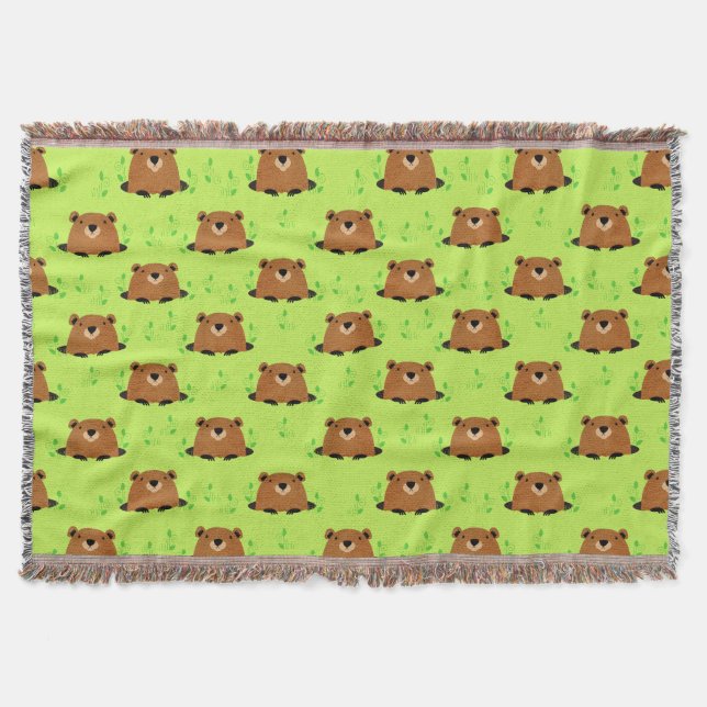 Adorable Woodland Groundhog Pattern Throw Blanket (Front)