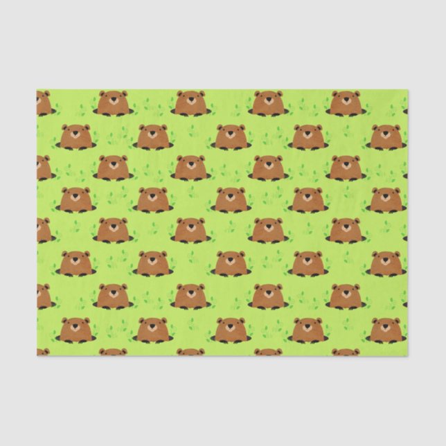 Adorable Woodland Groundhog Pattern Tissue Paper (Front)