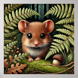 Adorable Woodland Mouse Illustration – Cute Forest Poster