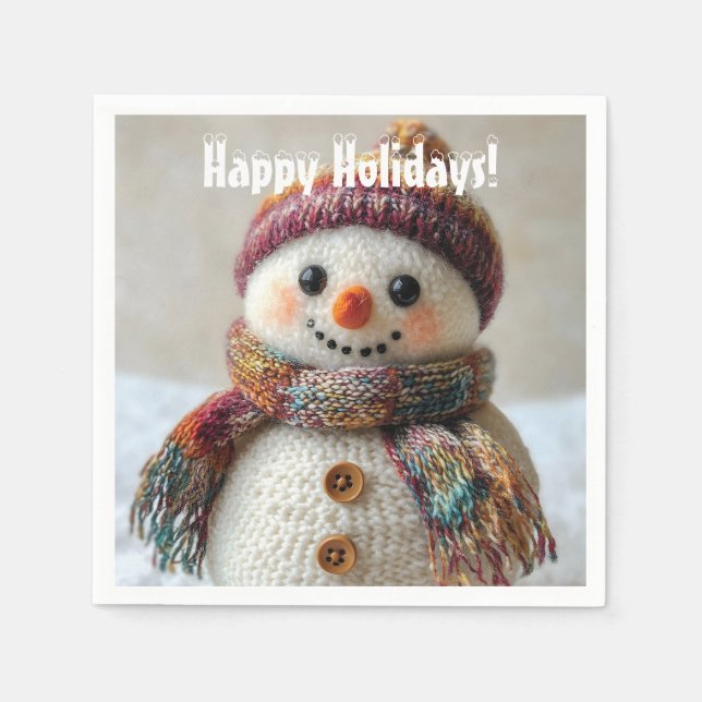 Adorable Wool Snowman with Hat & Scarf Design Napkin (Front)