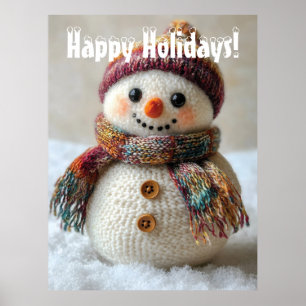 Adorable Wool Snowman with Hat & Scarf Design Poster