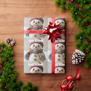 Adorable Wool Snowman with Hat & Scarf Design Wrapping Paper