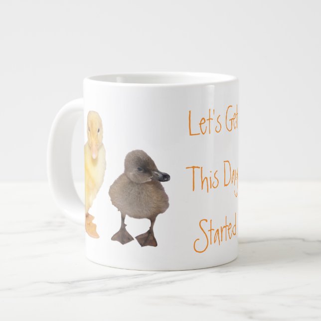Adorable Yellow and Grey Ducklings Photograph Large Coffee Mug (Front Left)