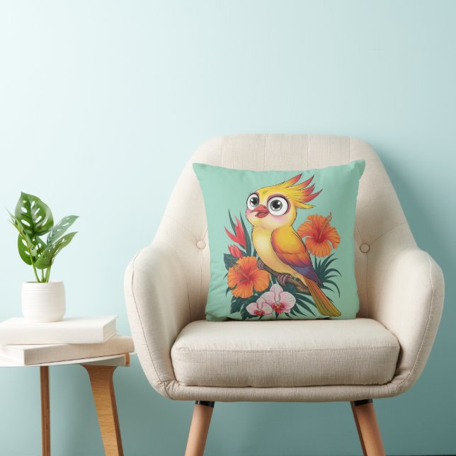 Adorable Yellow birds with flowers Cushion (Chair)