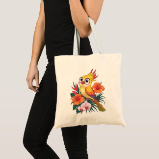 Adorable Yellow birds with flowers Tote Bag