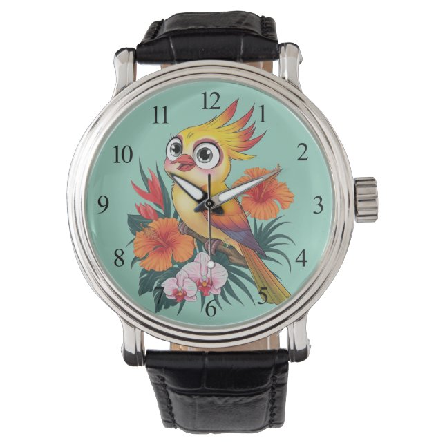 Adorable Yellow birds with flowers Watch (Front)