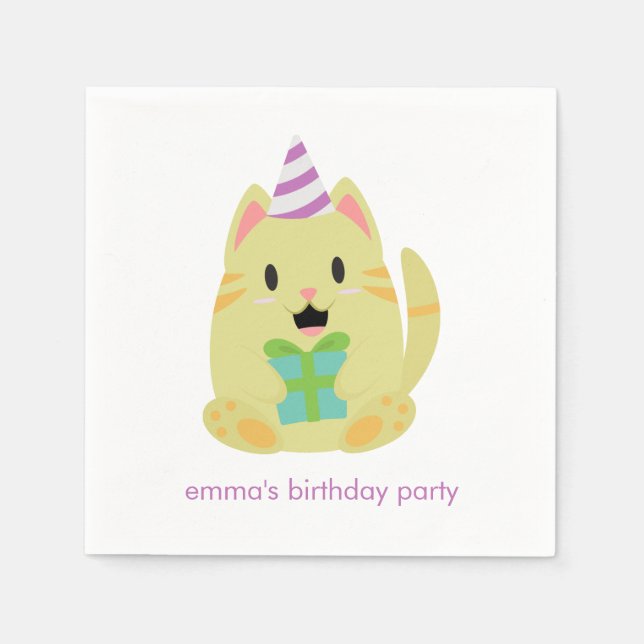 Adorable Yellow Cat Birthday Napkin (Front)