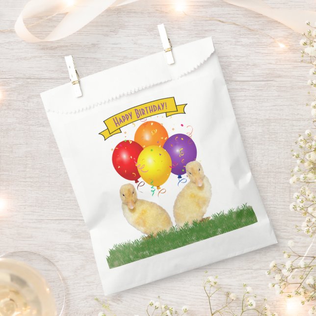 Adorable Yellow Ducklings Happy Birthday Balloons Favour Bags (Clipped)