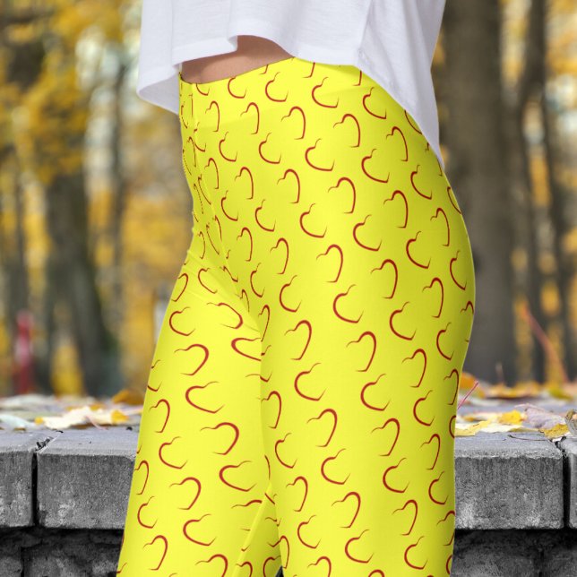 Adorable Yellow Love Hearts Pattern Leggings (Love Hearts on Daffodil Pattern Leggings)