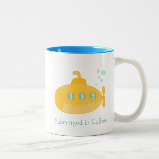 Adorable Yellow Submarine Submerged Underwater Two-Tone Coffee Mug (Right)