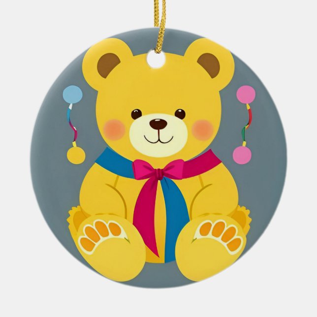 Adorable Yellow Teddy Bear Ceramic Tree Decoration (Front)