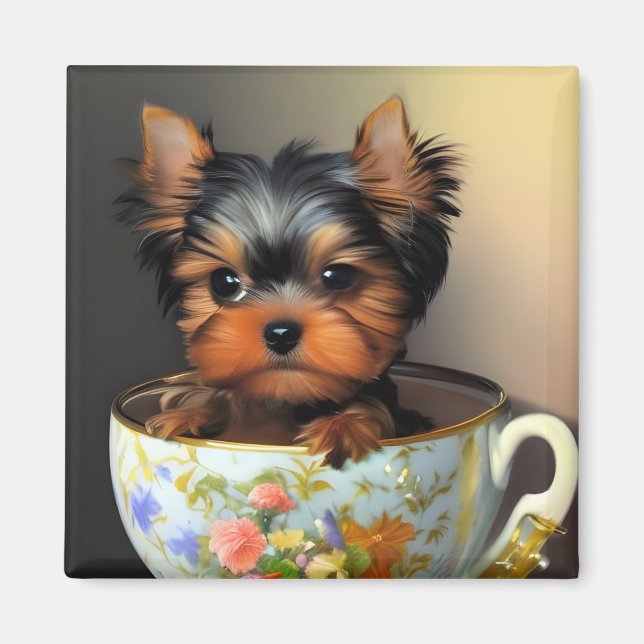 Adorable Yorkie In A Teacup  Magnet (Front)