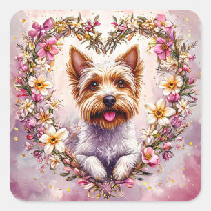 Adorable Yorkie Terrier Art 💖Botanical Dog Design Square Sticker