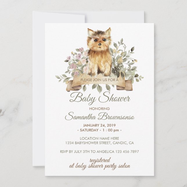Adorable Yorkshire Terrier Puppy Baby Shower Invitation (Front)