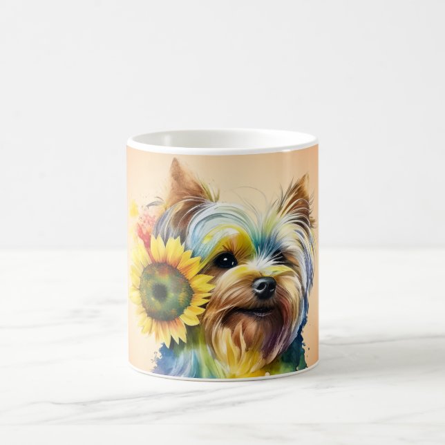 Adorable Yorkshire Terrier Sunflower Coffee Mug (Center)