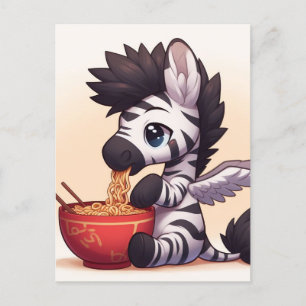 Adorable Zebra Angel Eating Ramen Postcard