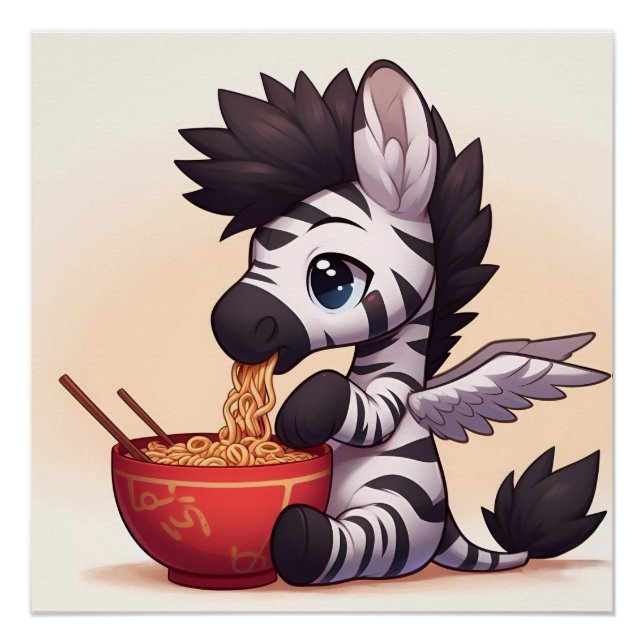 Adorable Zebra Angel Eating Ramen Poster (Front)
