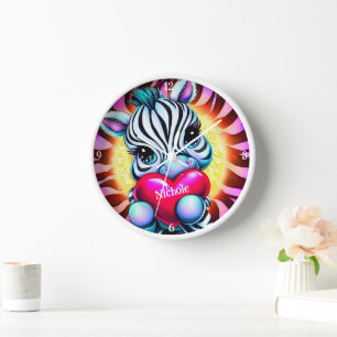 Adorable Zebra Holding Heart Clock