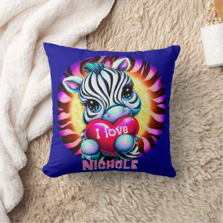 Adorable Zebra Holding Heart Cushion